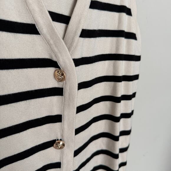 Womens Striped Sweater Vest Large Gold Buttons Academia Preppy Layering Nautical - Picture 4 of 7